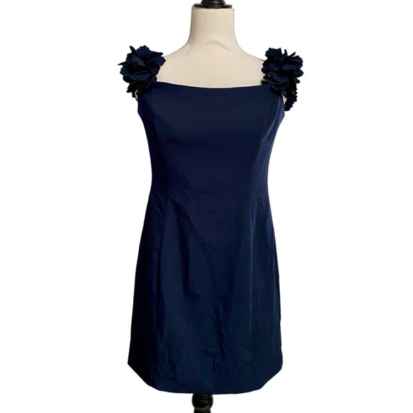 Marchesa Notte Navy Cocktail Dress 3D Floral Applique Size 8 - Picture 1 of 15